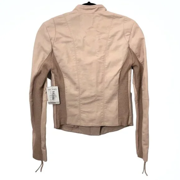 NWT Free People Solid Light Pink Full Zip Long Sleeve Moto Jacket 2 - Picture 2 of 7